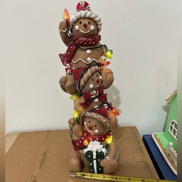 12.5" Stacked Holiday Gingerbread Figure with Light String by Valerie - Picture 4 of 4